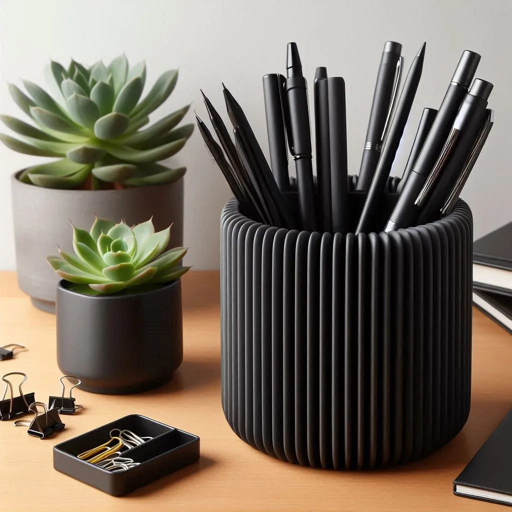 Ribbed Pencil Holder with Pens
